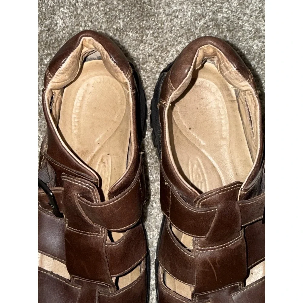 Keen Fishermen Leather Sandals Buckle Closed Toe Brown Mens Size 9.5  XT 0205